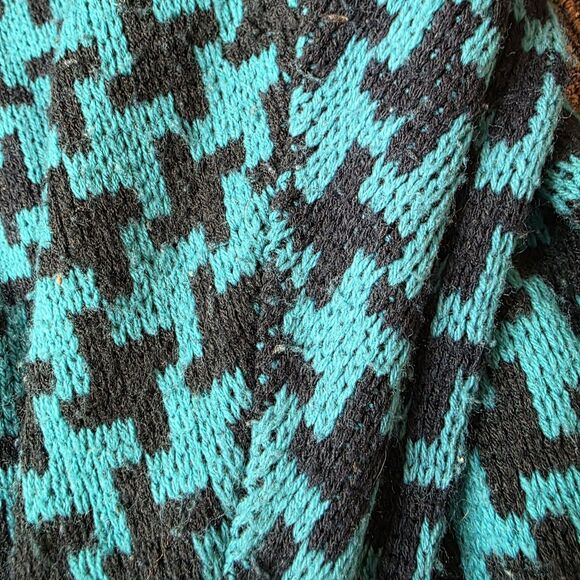 Vintage 90's 80's Houndstooth Checkered Sweater Size Large Black Teal Retro - Picture 6 of 7